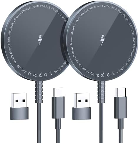 Magnetic Wireless Charging Pad for i Phone 16, 15, 14, 13, 12 & Air Pods 4-2 Pro – Ultra-Thin Aluminum Alloy Design with Strong Magnet for Secure Connection, USB-C/A Compatibility, Perfect for Desk & Travel – Elevate Your Charging Experience with Effortless Convenience and Style