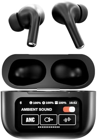 A9 Pro Black Wireless Bluetooth Earphones – Cutting-Edge Touch Screen Noise Cancelling Sports Earbuds with IPX4 Waterproof Protection, Advanced 5.4 Bluetooth Connectivity, and Ergonomic Comfort for Unmatched Audio Performance During Workouts and Daily Activities