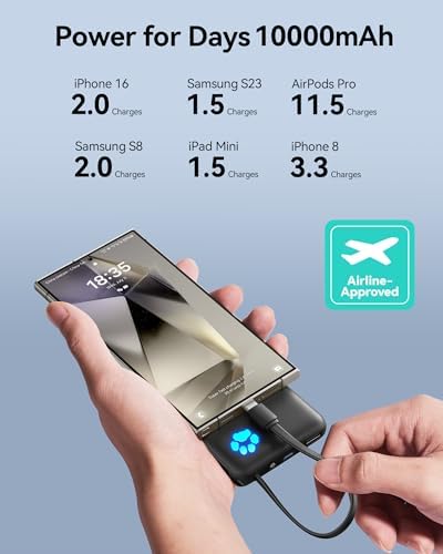 Ultimate INIU Slim 10000 m Ah Power Bank with Built-in USB-C Cable – 20 W Fast Charging for i Phone & Android, Compact Travel Essential for Students & Adventurers, Stylish Blue Design with Real-Time Power Indicator