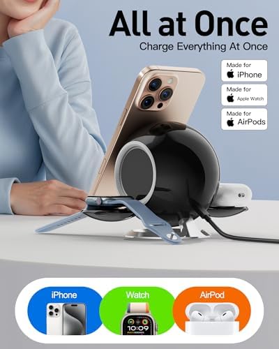Ultimate 2025 3-in-1 Wireless Charging Station: Fast Mag-Safe Compatible Dock for i Phone 12-16 Series, Air Pods & Apple Watch – Sleek Black Design for Home & Office Efficiency