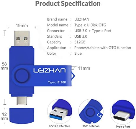 Leizhan 128 GB Type C USB Flash Drive – High-Speed USB 3.0 OTG Thumb Drive for Samsung Galaxy S10, S9, Note 9 & Google Pixel XL – Versatile Dual Connector for Effortless Data Transfer and Enhanced Storage Solutions