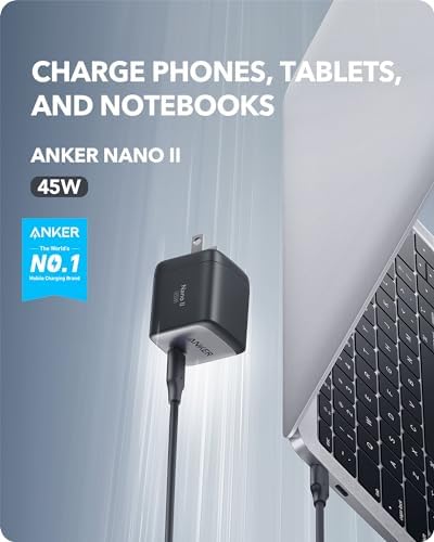 Anker Nano II 45 W USB-C Charger – Compact Ga N Fast Charger for Mac Book Pro, i Phone 15, Galaxy & More – Foldable Design for Ultimate Portability and Enhanced Charging Efficiency with PPS Technology