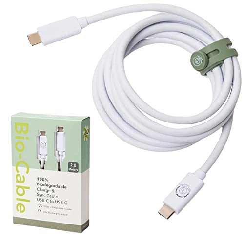 Ultimate Type C Fast Charging Cable – 20 V 5 A with 100 W Power Output & 20 Gbps High-Speed Data Sync – Eco-Friendly 6.5 ft Biodegradable Cord in Sleek White for Laptops & Smartphones – Superior Performance & Sustainable Convenience