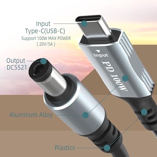 9.9 FT USB-C to DC 5521 Power Cable – High-Speed 20 V 5 A Charging Cord for PD Chargers & Power Banks, Ideal for Efficient Laptop & Device Powering, Durable & Versatile Accessory for Home, Office, and Travel Use
