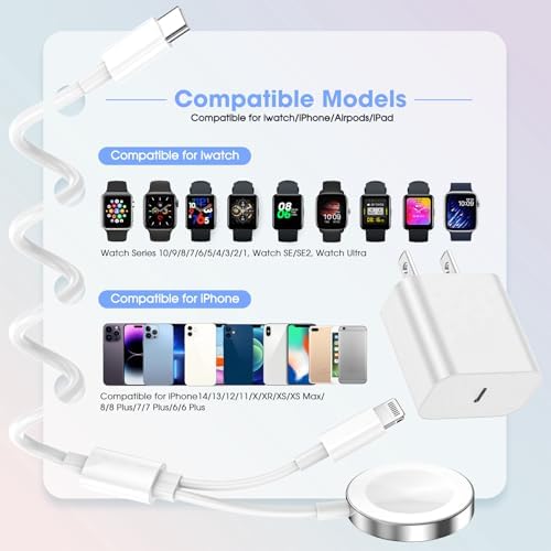 Upgrade Your Charging Experience with the Dual-Function 2-in-1 USB C Fast Charger for i Phone and Apple Watch – 6 FT Magnetic Cable & 15 W MFi Certified Wall Adapter, Perfect for Home and Travel Power Solutions, Seamlessly Compatible with All Apple Watch Series and i Phone 14