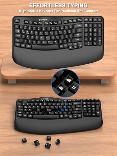 Revolutionize Your Typing with the EDJO Ergonomic Wireless Keyboard – Comfortable Wave Keys & Integrated Wrist Rest for Natural Hand Positioning, 2.4 GHz Connectivity for PCs and Macs, Sleek Black Design Perfect for Home and Office Use – Ideal for Long Hours of Productive Work or Gaming Sessions