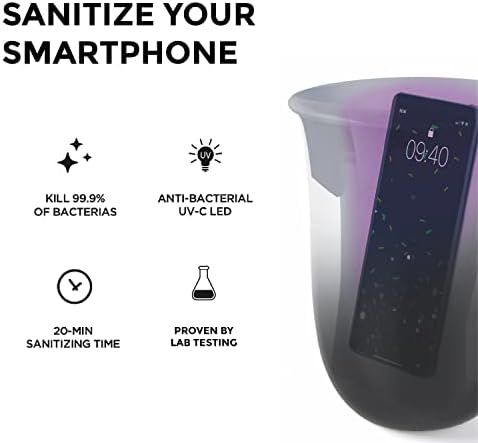 Lexon OBLIO QI Wireless Charger & UV Sanitizer Station – Fast 10 W Charging & Germ-Free Protection in Stylish Dark Blue Design for Enhanced Device Care and Efficient Power Management