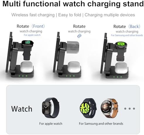 Ultimate 3-in-1 Magnetic Wireless Charging Dock – Foldable & Rotatable Travel Stand for Apple and Samsung Devices – Simultaneously Charge Phones, Watches & Earbuds with Adjustable Viewing Angle – Compact Design for On-the-Go Convenience – Enhanced Compatibility & Speed with Smart Status Monitoring – Ideal for Reducing Cable Clutter