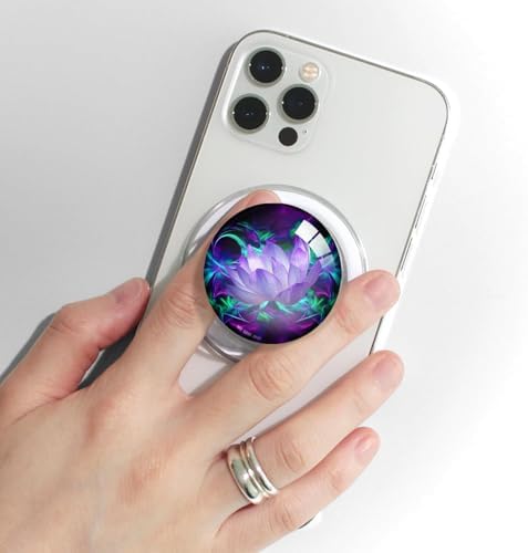Magnetic Expandable Collapsible Phone Grip & Stand – Stunning Clear Glitter Purple Lotus Flower Design for Enhanced Smartphone Compatibility – Versatile, Lightweight, and Secure Mobile Accessory for Hands-Free Use and Everyday Convenience