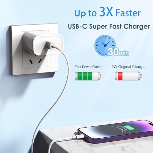 Apple MFi Certified 20 W PD Wall Charger with 3 FT USB C to Lightning Cable – Ultra-Fast Charging Solution for i Phone 14 Pro Max, 14, 13 Mini, 12, 11, XR, XS Max, i Pad Air 3, and Air Pods – Compact & Travel-Friendly Design for Enhanced Device Compatibility and Efficiency