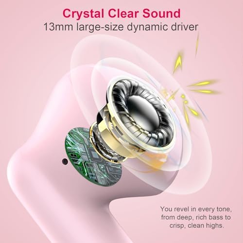 Light Pink Bluetooth 5.3 Wireless Earbuds – Exceptional Noise Cancelling Sports Headphones with IP7 Waterproof Design for Unmatched Outdoor Performance – 32 Hours of Playtime & Quick USB-C Charging for Ultimate Audio Convenience