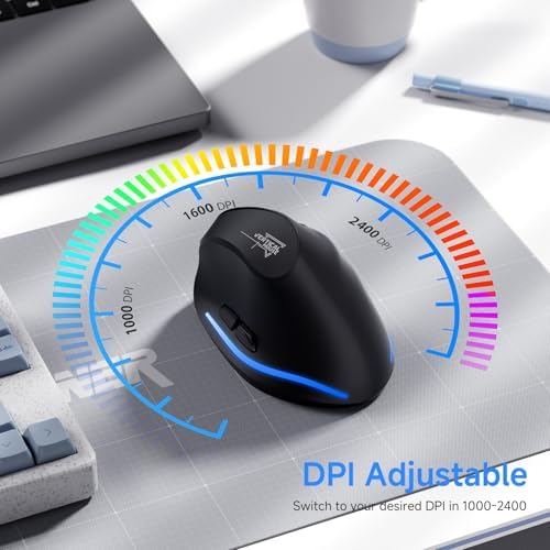 Elevate Your Productivity with ECHTPower Ergonomic Wireless Vertical Mouse – Multi-Device Bluetooth Connectivity, Adjustable DPI Up to 2400, LED Light for Enhanced Visibility, Perfect for PC, Laptop & Mac Users Seeking Comfort and Efficiency