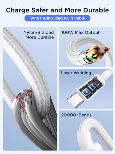 Ultimate 100 W USB-C Laptop Charger: Fast Charging Adapter for Mac Book Pro/Air, Lenovo, HP, Dell, Chromebook, i Phone, i Pad & More – 6.6 FT USB-C Cable Included for Maximum Flexibility and Universal Device Compatibility – Compact, Durable, and Perfect for Travel
