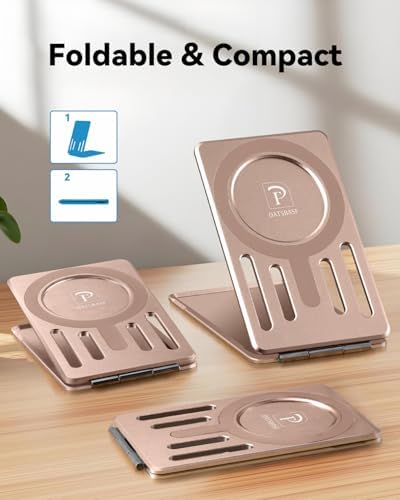 OATSBASF Magnetic Phone Stand Compatible with Magsafe, Foldable Aluminum Phone Holder for Desk Compatible with iPhone 16/15/14/13/12 Series and Magnetic Case, Black, Bi-fold – Enhanced Compatibility and Speed