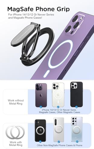 VAWcornic Magnetic Phone Ring Holder: Dual-Sided Grip & Stand for Mag Safe i Phone 14/13/12 & All Smartphones – Ultra-Lightweight Design for Optimal Stability and Versatile Viewing Angles