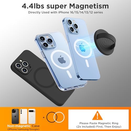 Upgraded Magnetic Phone Grip for i Phone: Premium Silicone Loop Holder with Mag Safe Compatibility – Ergonomic 360-Degree Stand, Non-Slip Design in Sleek Black for Enhanced Comfort and Secure Handling on i Phone 16/15/14/13/12 Pro Max/Plus
