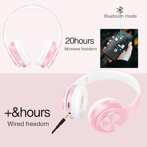 Lightweight Pink RAT TAIL V5.0 Bluetooth Over-Ear Headphones – Foldable Design with Micro SD/TF Card & FM Radio for Ultimate Audio Experience – Perfect Wireless & Wired Headset for Music Lovers on the Move