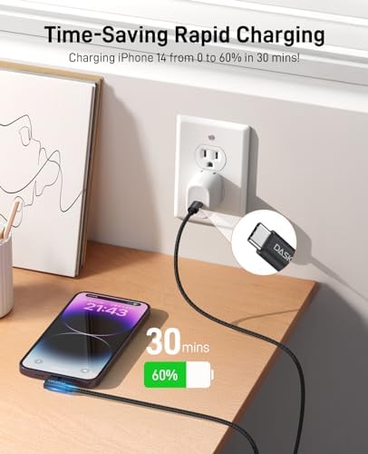Dasku 3 FT 90-Degree USB C to Lightning Charging Cable – Fast 20 W Nylon Braided Cord for i Phone 14/13/Pro/12/Max/11/XS/XR/8/Plus – Ultimate Durability & Efficient Data Sync for Tight Spaces