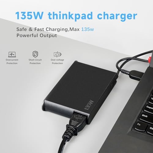 High-Efficiency 135 W Slim Charger for Lenovo Think Pad X1 Extreme & P1 Models – Rapid Charging AC Power Adapter for On-the-Go Professionals – Lightweight Laptop Charger with Enhanced Safety Features for Reliable Performance
