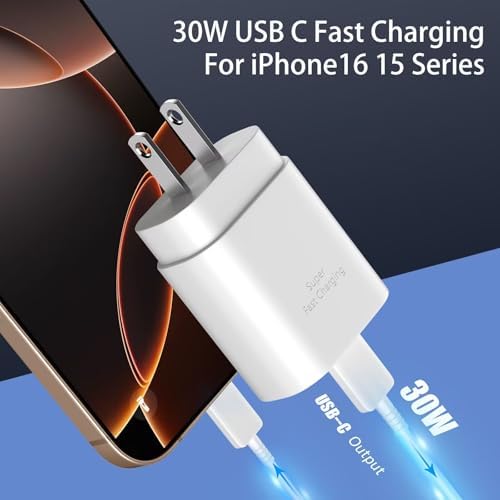 30 W Ultra-Fast USB C Wall Charger with 10 FT Cable in Stylish Purple Gradient | Rapid Charging Solution for Phone 15 Series & S24 Ultra Plus | Compact & Versatile Power Adapter for Modern Devices
