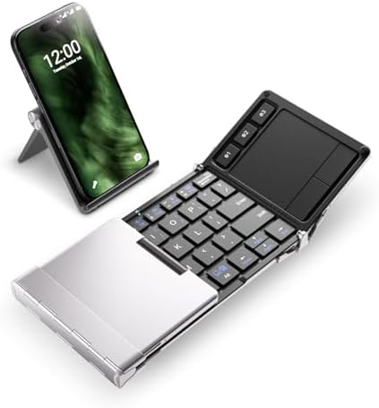 Ultra-Portable i Clever Bluetooth Keyboard with Touchpad – Sleek Foldable Design, Durable Metal Body, USB-C Charging, Multi-Device Compatibility for i Pad, i Phone, Android & Windows – Perfect for Travelers and Professionals in Silver White