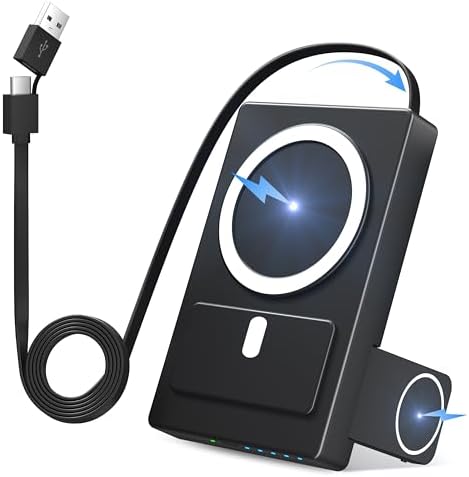 Revolutionary 3-in-1 Magnetic Portable Charger for i Phone, Apple Watch, and Air Pods – 5000 m Ah Mag Safe Battery Pack with Retractable Cable for Fast, Efficient Charging on the Go Revolutionary 3-in-1 Magnetic Portable Charger for i Phone, Apple Watch, and Air Pods – 5000 m Ah Mag Safe Battery Pack with Retractable Cable for Fast, Efficient Charging on the Go