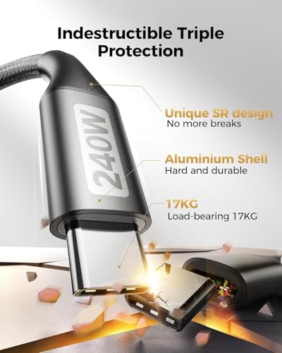 Silkland 240 W USB C to USB C Fast Charging Cable (1.5 FT, 2 Pack) – Ultimate 100 W PD 3.1 Power Delivery for i Phone 16 Series, Mac Book Pro/Air, i Pad Pro/Air/Mini, Samsung, and Pixel Devices – Superior Compatibility and Enhanced Speed for Tech Enthusiasts