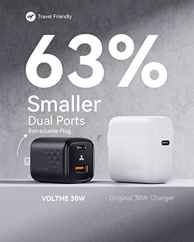 VOLTME 30 W USB C Dual-Port Fast Charger Block – Compact Foldable Wall Adapter for i Phone 14/13/12/11 Pro Max, Samsung, i Pad Pro, Pixel, Mac Book Air – Ultimate Travel Charger with Enhanced Compatibility and Speed