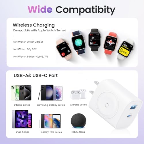 Rapid 20 W PD USB C Wall Charger – 3-in-1 Power Hub for Apple Watch Series Ultra/9/8/7/6 & i Phone 16/16 Pro/15 Series – Sleek, Portable Design for Tech Savvy Professionals – Ultimate Fast Charging Solution with Built-in Safety Features for On-the-Go Convenience