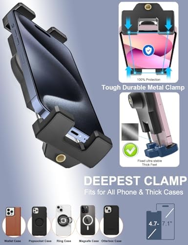 Premium Metal Sun Visor Smartphone Holder – Versatile 360-Degree Rotating Clamp for Seamless Access – Compatible with i Phone 16, 15, 14, 13, 12 & Android Devices – Quick Tool-Free Installation for Safe, Hands-Free Driving Experience