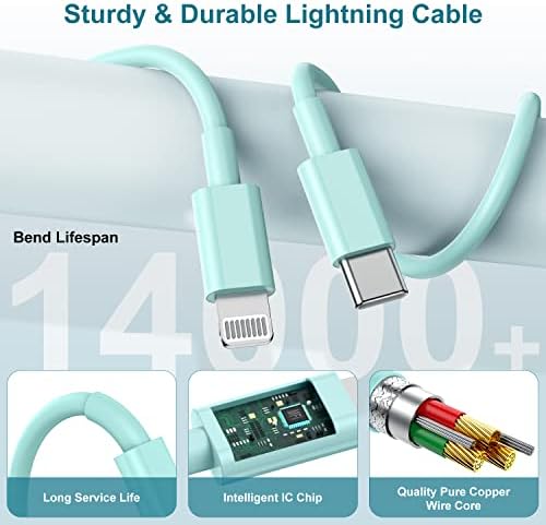 MFi Certified 20 W USB-C to Lightning Fast Charger for i Phone 14/13/12 – 6 FT Durable Cable & Power Delivery Block in Stylish Blue – Ultimate Solution for Rapid Charging of All Apple Devices Including i Pad Pro, XS, XR, 8 Plus – Optimized for Reliability and Speed