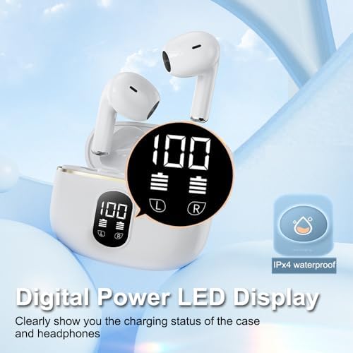 Revolutionary Waterproof Bluetooth Earbuds with HIFI Deep Bass and Smart LED Battery Display | Ultimate Hands-Free Experience for i Phone, PC & i Pad | Perfect for Active Lifestyles and Long Listening Sessions