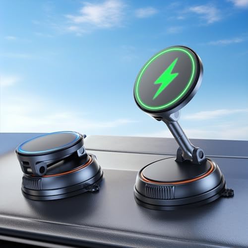 15 W Magnetic Wireless Car Charger for i Phone 12-17 Series – Ultra-Fast Charging with Secure Magnetic Suction for Dashboard & Windshield – Stylish Mag Safe-Compatible Phone Mount for Effortless On-the-Go Connectivity and Power