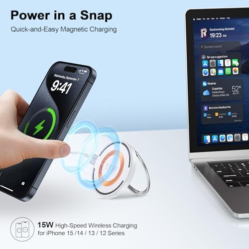Revolutionary Magnetic Wireless Charging Pad – 15 W Fast Charger for i Phone 12-15, Samsung Galaxy S20-S24, and Google Pixel 6-8 Pro – Includes 20 W USB-C Power Adapter – Ultimate Efficiency and Compatibility for Modern Devices – Sleek & Portable Design for Effortless Charging – Say Goodbye to Cords with Secure Magnetic Connection – Enhanced Safety Features for Overheat & Overcharge Protection – Elevate Your Charging Experience with Cutting-Edge Technology and Unmatched Versatility