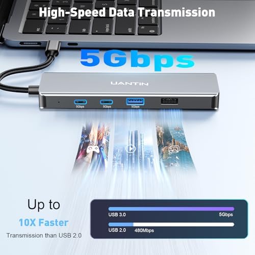 Transform Your Workflow with the 9-in-1 USB C Hub Featuring 4 K 60 Hz HDMI & Power Delivery – Ultimate Multiport Adapter for Mac Book Pro, i Pad Pro, Dell, and HP Laptops – Fast 5 Gbps Data Transfer, Dual USB-C, USB-A Ports, Plus SD/TF Card Reader for Maximum Productivity and On-the-Go Convenience