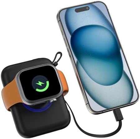 Ultimate 3-in-1 Wireless Watch Charger Power Bank: 5000 m Ah Portable Travel Charger with Dual USB-C Cables – Rapid Charging for Apple Watch Series 1-9 & i Phone 15/Samsung – Lightweight Design with Advanced Safety Features for Hassle-Free On-the-Go Charging