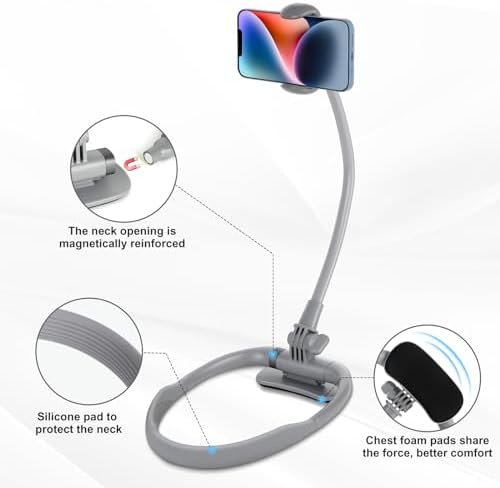 Cell Phone Stand, Neck Cell Phone Holder, Hand Free Flexible Gooseneck Phone Holder for Bed, Neck Phone Holder POV/Vlog Selfie Mount, Universal Multi-Functional Phone Stand for 4.7”-6.7” Phone – Enhanced Compatibility and Speed