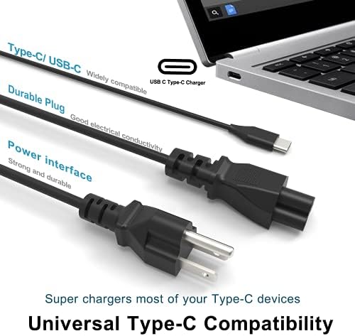 Universal 45 W USB-C Chromebook Charger for HP, Lenovo, Dell, Acer, Asus, and Samsung – Fast Charging Power Adapter for Think Pad, Yoga, Envy, Spectre, Latitude, and Chromebook Models – Reliable Type-C Replacement with Enhanced Compatibility and Speed – Perfect for On-the-Go Professionals and Students – 12-Month Warranty Included