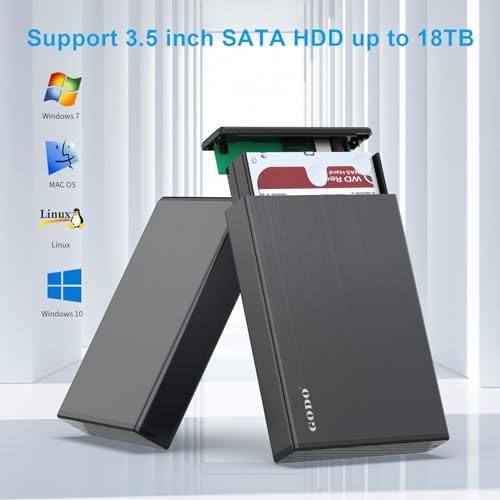 GODO USB 3.0 Vertical Hard Drive Enclosure for 3.5 Inch SATA HDD/SSD – Premium Aluminum Dock with UASP Technology, Supports Up to 18 TB Storage, Space-Saving Design, Power Adapter Included for Enhanced Performance and Compatibility
