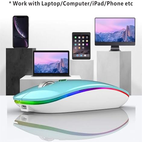 TENMOS Sleek LED Bluetooth Mouse – Ultra-Quiet Rechargeable Wireless Mouse with Type C Adapter for Laptops, Mac Books & i Pads – Bluetooth 5.1 & 2.4 GHz Universal Compatibility in Vibrant Blue – Perfect for Home, Office, and On-the-Go Productivity