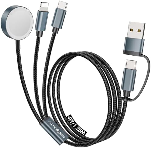 5 FT Multi-Device Charging Cable: Dual Compatibility for Apple Watch and i Phone – Rapid Charge for Series 10, Ultra, SE, All i Phone Models 16-13, Plus Galaxy S24 – Essential Travel Charger for Streamlined Power Management and Versatile Device Use