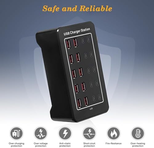 150 W USB C Charging Hub Station with 30 Ports – Fast Multiport Desktop Charger for i Phone 16/15/14/13/12/11, i Pad, and Samsung Galaxy S23/S22 – Optimal Device Compatibility & Safety Features for Efficient Charging Solutions