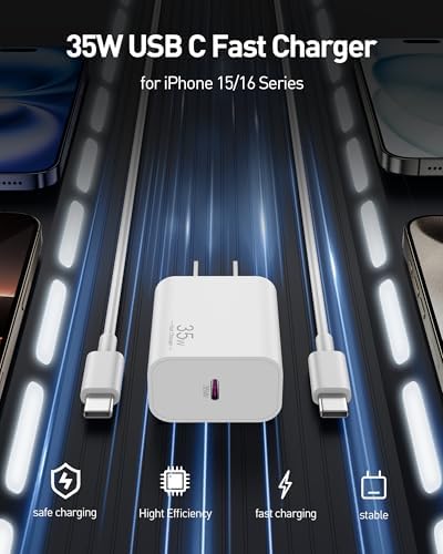 Ultimate 10 FT i Phone 16 Pro Max Charger Bundle: High-Speed 35 W USB-C Wall Adapter with Extra Long Cables for Unmatched Convenience – Perfectly Compatible with i Pad Pro and Google Pixel 9/8/7 for Enhanced Charging Performance