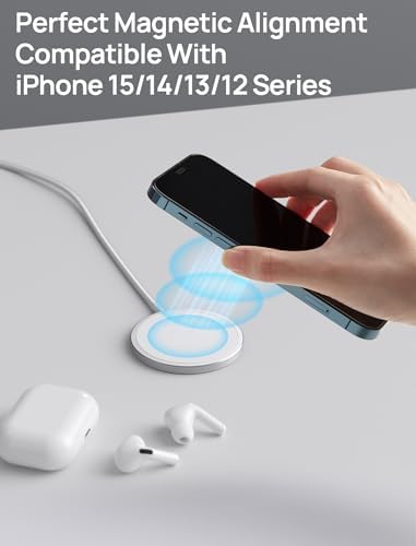 JSAUX Magnetic Wireless Charger – Sleek Silver Fast Charging Pad for i Phone 16 Series, Mag Safe-Compatible with Superior Magnetic Alignment for Efficient Power Delivery, Portable Design for Home & Travel Use, Essential i Phone Accessory for Stylish Charging Solutions