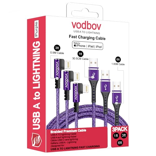 Ultimate 3-Pack Lightning Charging Cables: Fast USB-A to Lightning Data Transfer, Durable Braided Blue Design – 6 ft, 3 ft, 1 ft Lengths with Right Angle Connector for Enhanced Accessibility and Speed – Apple Certified i Phone Charger Solution