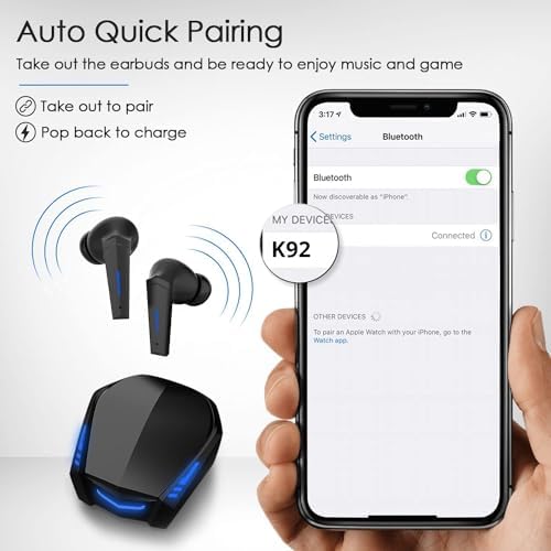 Yi-shaney Bluetooth 5.2 Wireless Earbuds – Immersive Gaming and Music Experience with Deep Bass, Touch Control, Active Noise Cancelling, Waterproof Design, 18-Hour Playtime, and 65 ms Low Latency for Seamless Listening