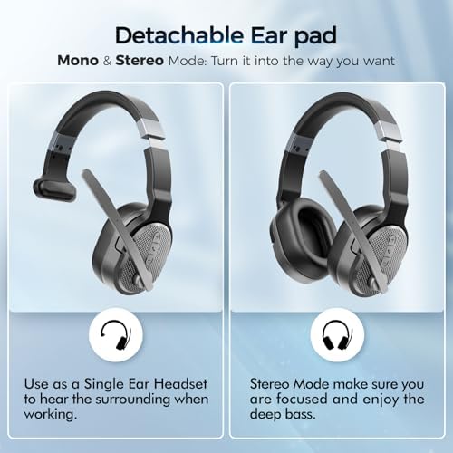 Professional Trucker Bluetooth Headset with 50+ Hours of HD Talk Time and Superior Noise Cancellation – Versatile Dual & Single Mode for Seamless Communication at Home, Office, or On-the-Go (Sleek Silver Finish) – Effortless Pairing and Broad Device Compatibility for Unmatched Convenience and Performance