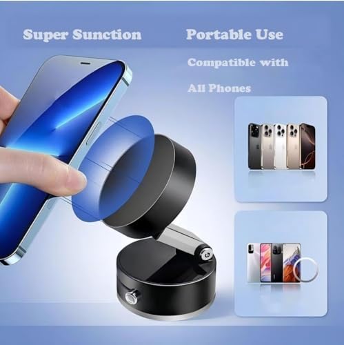 Foldable Vacuum Magnetic car Phone Holder, Double-Sided Swivel Stand 360° Rotatable Suction Phone Mount, fit for All Phone Models & Cars & Domestic use, Hands-Free Portable Phone Holder (Black) – Enhanced Compatibility and Speed