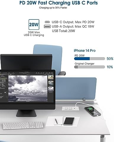 Recessed Power Strip with USB C PD Fast Charging – 30 W Flush Mount Desk Outlet for Space-Saving Convenience, 2 AC Outlets & 2 USB Ports, 6 ft Cord, Ultra Thin Flat Plug for Tidy Workspaces – Perfect for Home Offices and Multi-Device Charging Solutions
