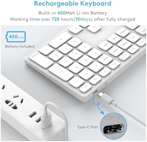 Revolutionize Your Typing with the Ultimate Full-Size Wireless Bluetooth Keyboard for Mac – Ergonomic Design, Numeric Keypad, and 90-Day Rechargeable Battery for Seamless Productivity and Comfort Across i Mac, Mac mini, Mac Book Pro, and Air
